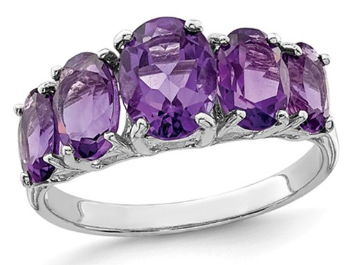 3.40 Carat (ctw) Five-Stone Amethyst Ring in Sterling Silver - 68QGG0418AM-7