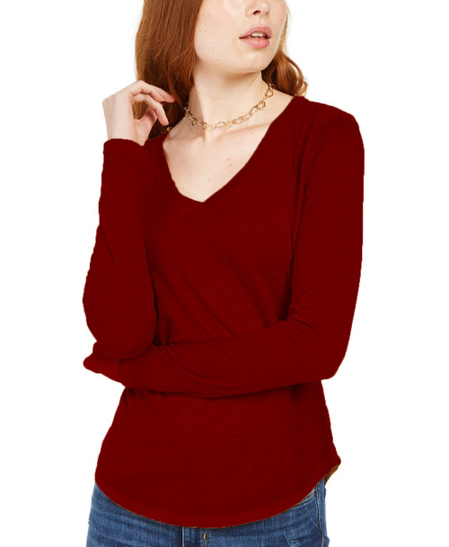 Ultra Flirt Juniors' Long-Sleeved Textured Boyfriend T-Shirt Wine Size Large