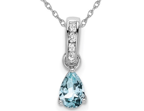 1/2 Carat (ctw) Aquamarine Drop Pendant Necklace in 10K White Gold with Chain