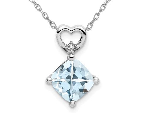 1.65 Carat (ctw) Cushion-Cut Aquamarine Heart Pendant Necklace in 14K White Gold with Chain