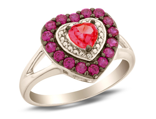 Lab Created Ruby and Pink Sapphire Heart Ring with Diamonds in Sterling Silver - 68CKG74791MG-8