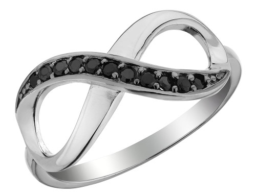 Infinity Ring with Black Diamond Accent in Sterling Silver - 68JYG1114-8