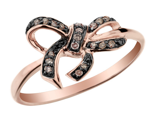 1/10 Carat (ctw) Champagne Diamond Bow Ring in 10K Rose Pink Gold - 08JPG868510R-8