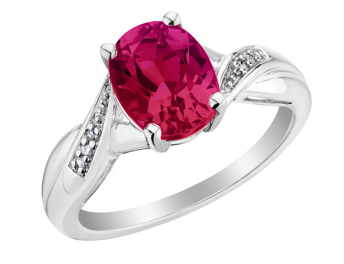 Created Ruby Ring with Diamonds 1.50 Carat (ctw) in Sterling Silver - 68CDG8502CRU-9