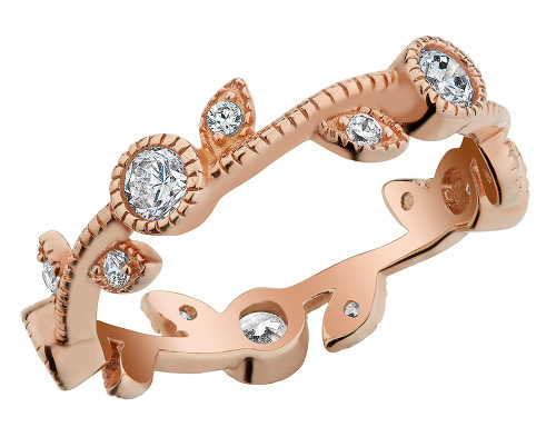 Created White Topaz Vine Ring in Sterling Silver with Rose Gold Plating - 68CDG2860WT-8