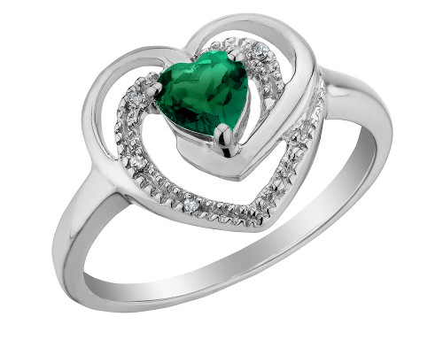1/3 Carat (ctw) Lab-Created Emerald Heart Ring in Sterling Silver - 68CDG1324CEM-7