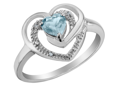 1/3 Carat (ctw) Aquamarine Heart Ring in Sterling Silver - 68CDG1324AQ-8