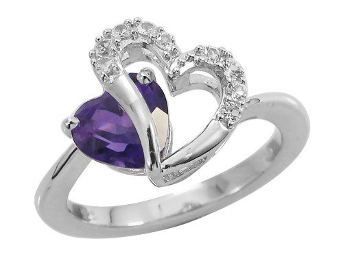 Sterling Silver Amethyst & Lab-Created White Sapphire Two Hearts Ring - 68HNG34307AM-6