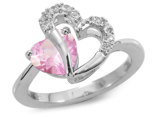 Sterling Silver Lab-Created Pink & White Sapphire Two Hearts Ring - 68HNG34307CPS-7