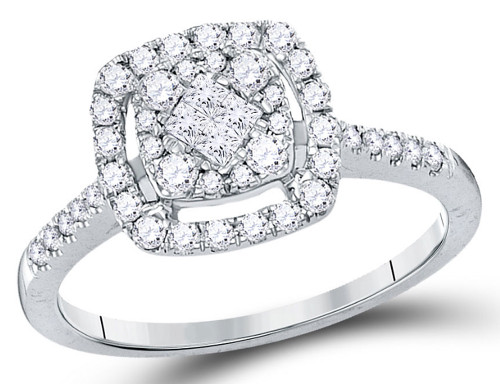 1/2 Carat (ctw H-I, I1-I2) Princess Cut Diamond Engagement Ring in 14K White Gold - 08GDG107391W-6