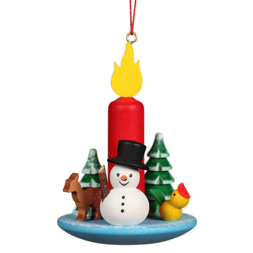 3.25" Red, Blue, and Yellow Candle with a Snowman Collectible Christian Ulbricht Ornament