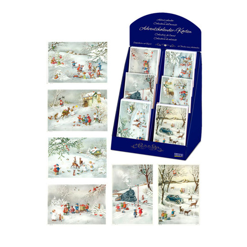 Set of 60 Korsch Assorted Christmas Advent Cards with a Stand 6.75"