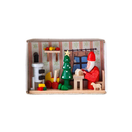 2.25" Santa Making Toys in the Workshop Wooden Matchbox