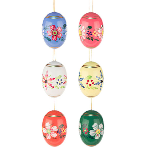 Set of 6 Red, Green, and Yellow Handcrafted Easter Eggs Dregeno Easter Ornaments, 2.25"