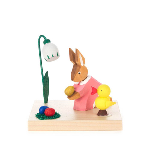 3" Vibrant Unique Dregeno Rabbit Girl with Chicken and Eggs Easter Figure