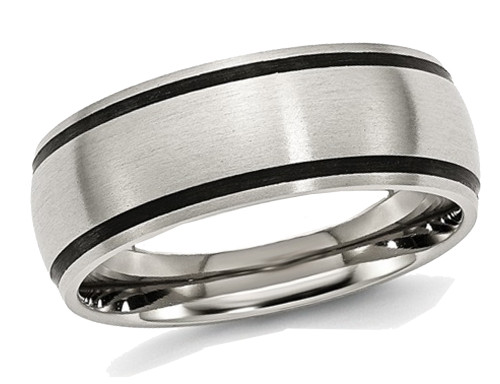 Mens Chisel 8mm Stainless Steel with Black Rubber Accent Satin Brushed Wedding Band Ring - 88QGG0027GF-11
