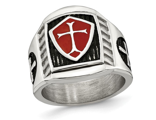 Mens Cross Antiqued Cross Shield Stainless Steel Ring - 88QGG00634-9