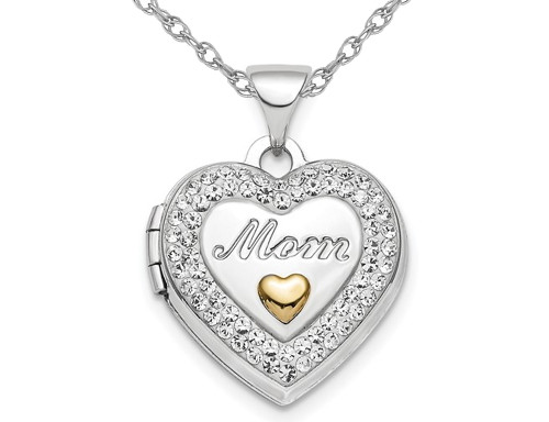 Sterling Silver Mom Heart Crystal Locket with Chain