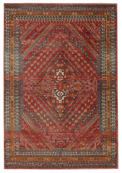 7.5' x 9.5' Selah Medallion Red and Gold Geometric Contemporary Area Throw Rug