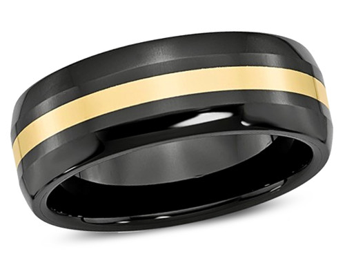 Mens Black Ceramic Wedding Band Ring 8mm with 14K Yellow Gold Inlay - 88QGG0035-10.5