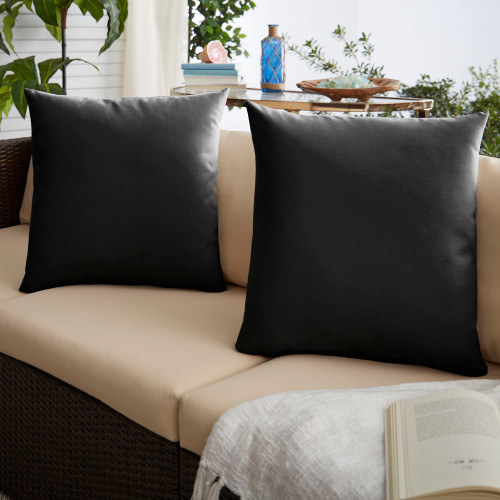Set of 2 18" Jet Black Solid Indoor and Outdoor Square Pillows