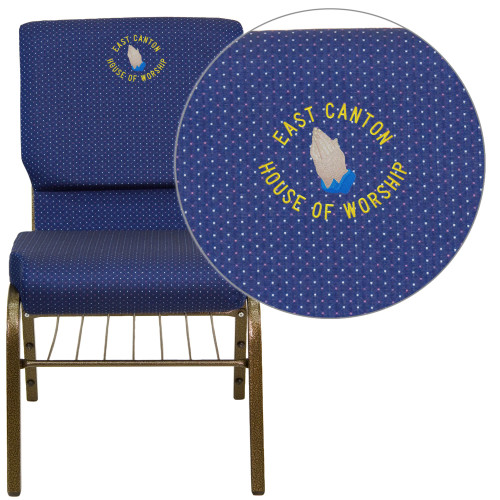 33" Navy Blue and Yellow Dotted Contemporary "HOUSE OF WORSHIP" Embroidered Stacking Church Chair