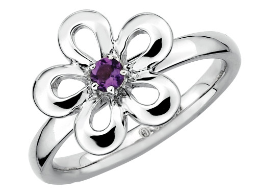 Purple Amethyst Flower Ring 1/10 Carat (ctw) in Sterling Silver - 68QGG0118AM-10