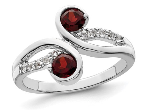 9/10 Carat (ctw) Garnet and White Topaz Two Stone Ring in Sterling Silver - 68QGG7413GA-7