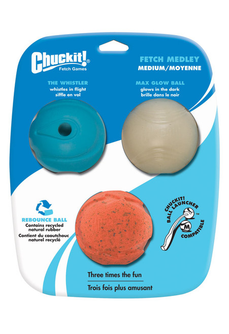 Chuckit! Assorted Glow, Whistler and Rebounce Rubber Bounce Ball Medium 3 - Case Of: 1;