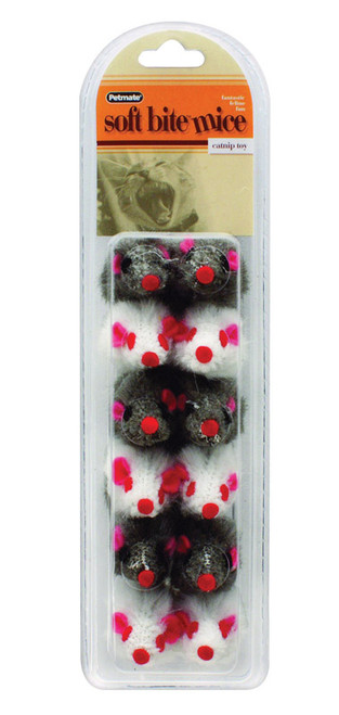 Aspen Pet Gray/White Plush Softbite Fur Mice Cat Toy Small 12 pk - Case Of: 1;
