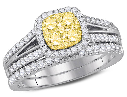 9/10 Carat (ctw H-I, I1-I2) Yellow Diamond Engagement Ring Bridal Wedding Set in 14K White Gold - 08GDG87736W-6