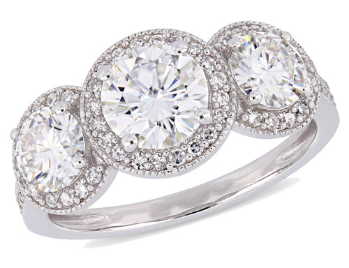 2.00 Carat (ctw) Synthetic Moissanite Three-Stone Ring in 14K White Gold with Diamonds (I1-I2) - 08DLG1004037MOIW-5