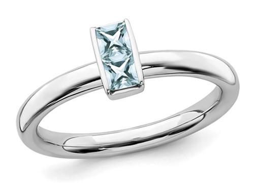 1/2 Carat (ctw) Princess-Cut Aquamarine Ring in Sterling Silver - 68QGG2114AQ-10