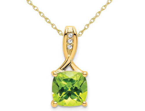 2.00 Carat (ctw) Natural Cushion-Cut Peridot Pendant Necklace in 14K Yellow Gold with Chain - 02QGG7062PD