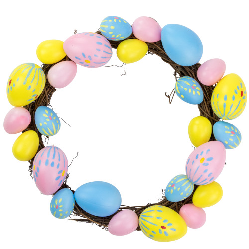 10" Pastel Pink, Yellow and Blue Floral Stem Easter Egg Spring Grapevine Wreath