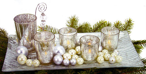 9-Piece Silvered Glass Christmas Votive Candle "Garden" Set