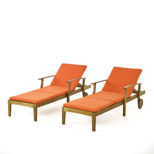 Set of 2 Orange and Brown Contemporary Outdoor Patio Rectangular Chaise Lounge 79"