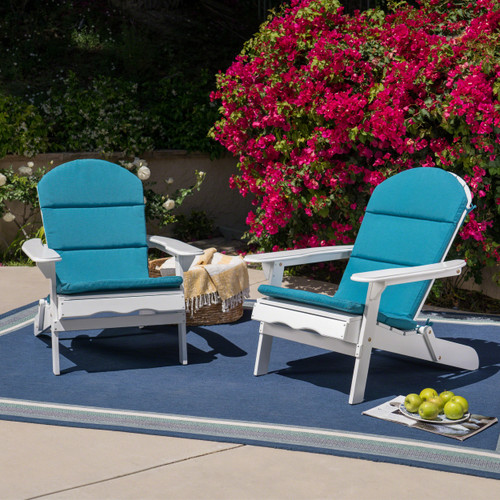 Set of 2 Blue and White Outdoor Patio Adirondack Chairs with Cushions 35.75"