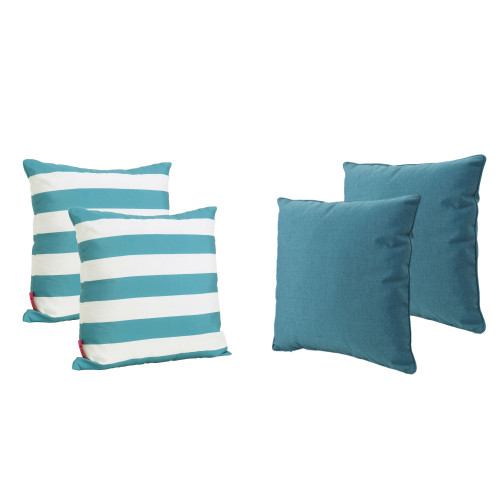 Set of 4 Teal Blue and White Striped Outdoor Patio Pillows 18"