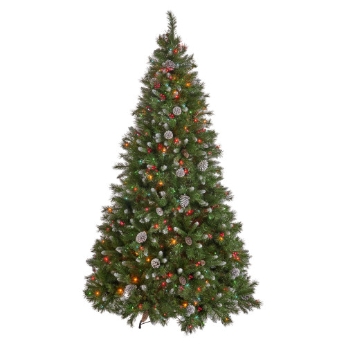 9' Pre-Lit Medium Mixed Spruce Artificial Christmas Tree with Frosted Branches - Multicolor Lights