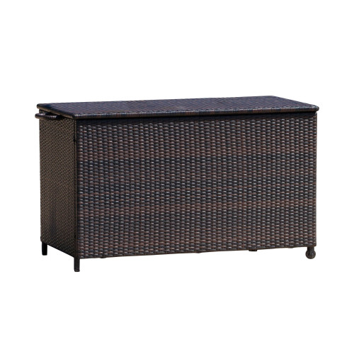 52.75" Brown Rectangular Outdoor Wicker Patio Storage Bin