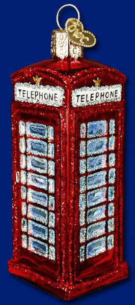 Old World Christmas English Phone Booth Glass Ornament 20033 British FREE BOX
