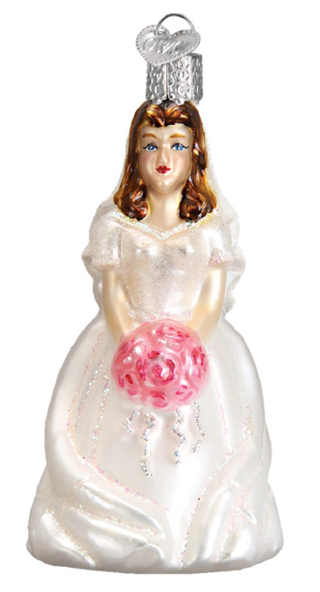 Old World Christmas Brunette Wedding Bride Glass Ornament 10226 FREE BOX New
