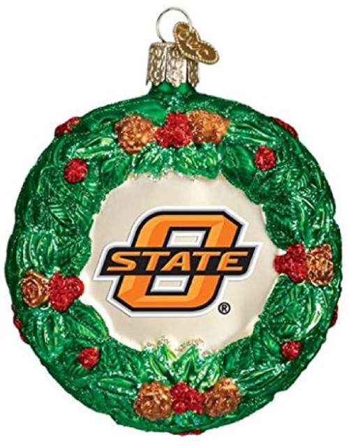 Old World Christmas Oklahoma State Cowboys Wreath Glass Ornament 60509 NCAA New