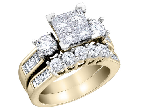 Princess Cut Diamond Engagement Ring & Wedding Band Set 1.5 Carat (ctw) in 14K Yellow Gold - 08GDG1166150-8