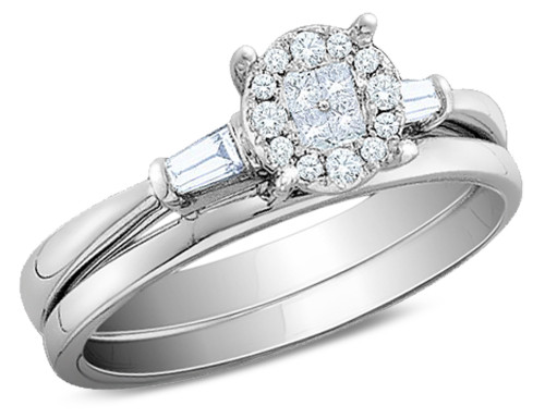 Diamond Engagement Ring and Wedding Band Set 1/4 Carat (ctw Color H-I, Clarity I1-I2) in 14K White Gold - 08GDG965625W-8