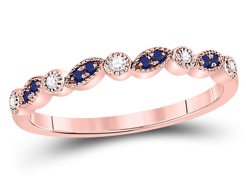 Natural Blue Sapphire 1/20 Carat (ctw) Wedding Band Ring in 10K Rose Pink Gold - 08GDG120954SAP-6