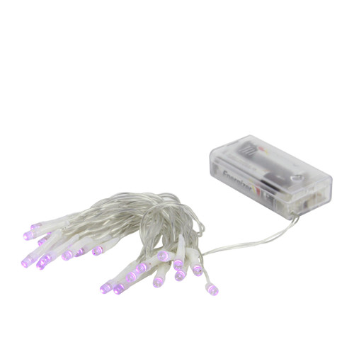 20 Battery Operated Purple LED Wide Angle Christmas Lights - Clear Wire