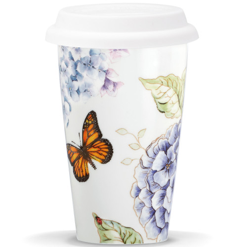 6.75" White and Blue Thermal Travel Mug