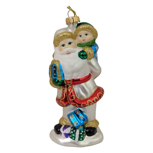 5.25" White and Gold Santa with Child Figurine Christmas Ornament